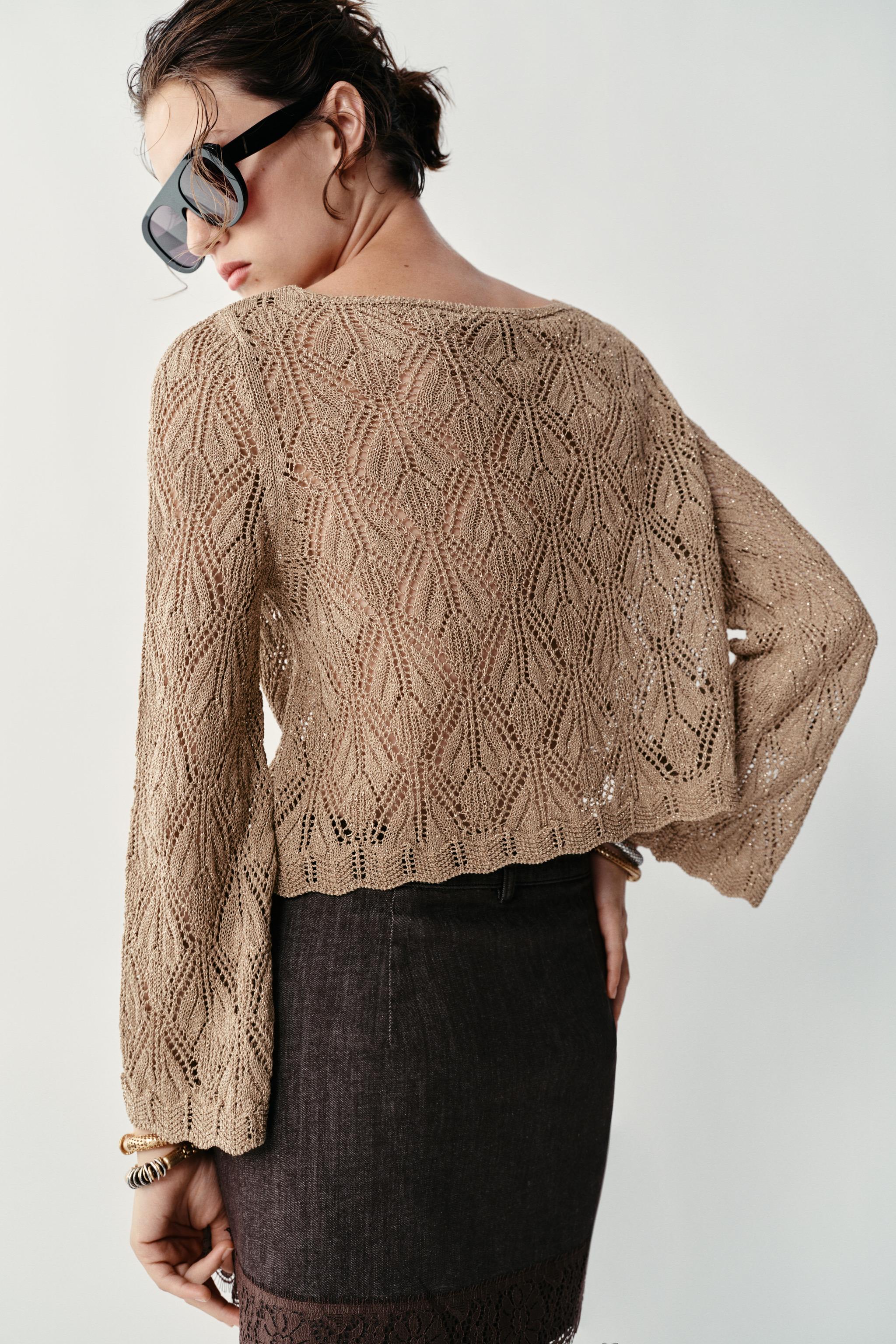 METALLIC THREAD POINTELLE KNIT JUMPER
